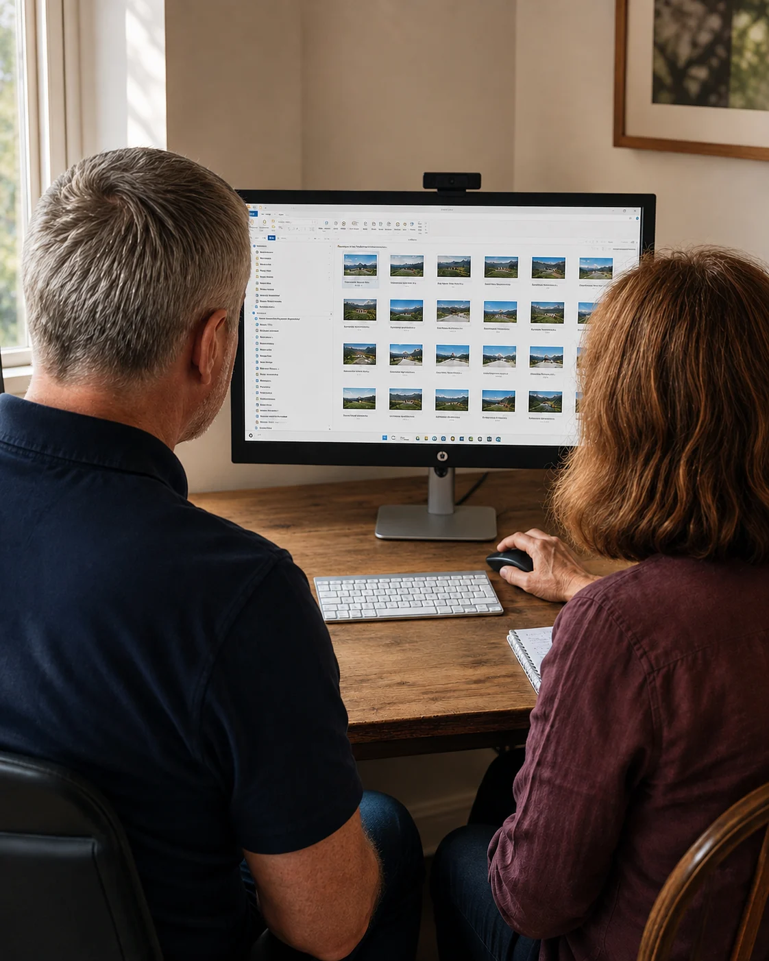 AI-assisted scene viewed from behind Alistair and a learner, with the learner controlling the computer